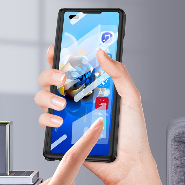 For Huawei Mate X2 GKK Integrated Frosted Leather HD Fold Hinge Phone Case with Holder(Black)