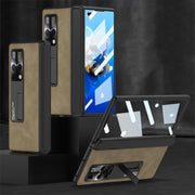 For Huawei Mate X2 GKK Integrated Frosted Leather HD Fold Hinge Phone Case with Holder(Brown)