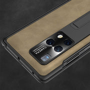 For Huawei Mate X2 GKK Integrated Frosted Leather HD Fold Hinge Phone Case with Holder(Brown)