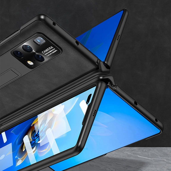 For Huawei Mate X2 GKK Integrated Frosted Leather HD Fold Hinge Phone Case with Holder(Brown)