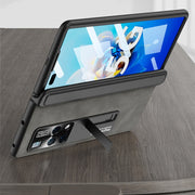 For Huawei Mate X2 GKK Integrated Frosted Leather HD Fold Hinge Phone Case with Holder(Grey)