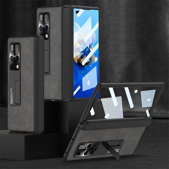 For Huawei Mate X2 GKK Integrated Frosted Leather HD Fold Hinge Phone Case with Holder(Grey)