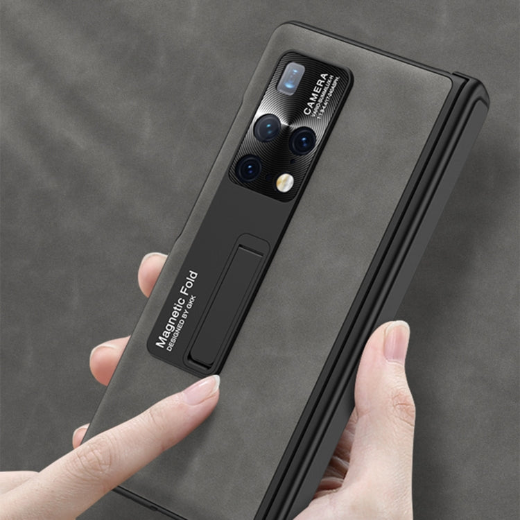 For Huawei Mate X2 GKK Integrated Frosted Fold Hinge Privacy Leather Phone Case with Holder(Grey) - free shipping - PMC Jewellery - Order now!