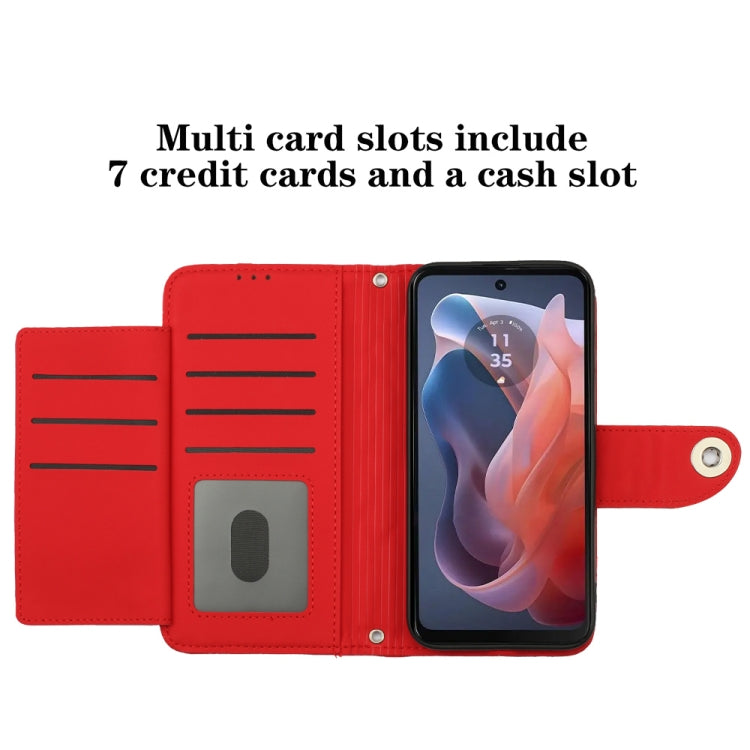 For Motorola Moto G Play 4G 2024 Rhombic Texture Flip Leather Phone Case with Lanyard(Red)