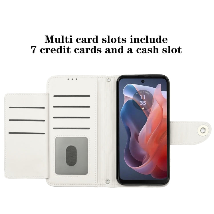 For Motorola Moto G Play 4G 2024 Rhombic Texture Flip Leather Phone Case with Lanyard(White) - Motorola Cases by PMC Jewellery | Online Shopping South Africa | PMC Jewellery | Buy Now Pay Later Mobicred