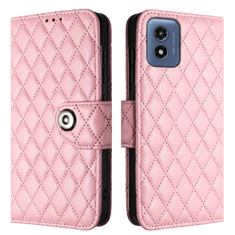 For Motorola Moto G Play 4G 2024 Rhombic Texture Flip Leather Phone Case with Lanyard(Pink) - free shipping - PMC Jewellery - Order now!