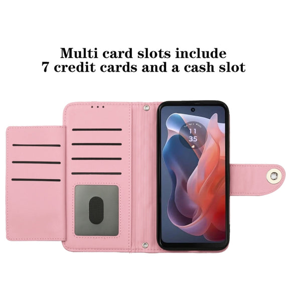 For Motorola Moto G Play 4G 2024 Rhombic Texture Flip Leather Phone Case with Lanyard(Pink)