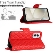 For Motorola Moto G Power 5G 2024 Rhombic Texture Flip Leather Phone Case with Lanyard(Red)