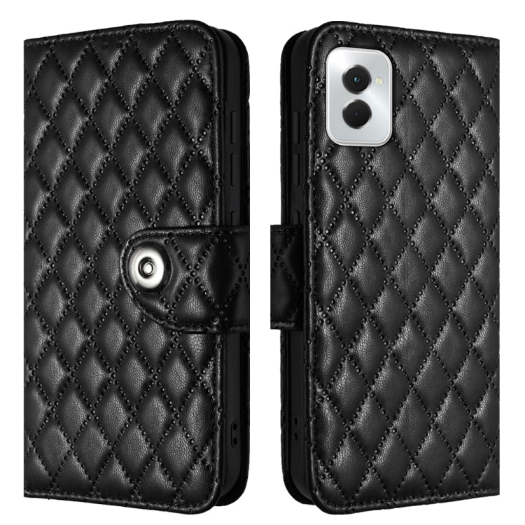 For Motorola Moto G Power 5G 2024 Rhombic Texture Flip Leather Phone Case with Lanyard(Black) - Motorola Cases by PMC Jewellery | Online Shopping South Africa | PMC Jewellery | Buy Now Pay Later Mobicred