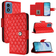 For Motorola Moto G Play 5G 2024 Rhombic Texture Flip Leather Phone Case with Lanyard(Red)