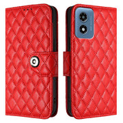 For Motorola Moto G 5G 2024 Global Rhombic Texture Flip Leather Phone Case with Lanyard(Red)