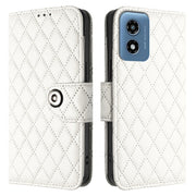 For Motorola Moto G 5G 2024 Global Rhombic Texture Flip Leather Phone Case with Lanyard(White)