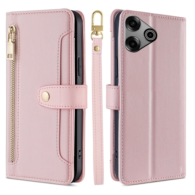 For Tecno Pova 6 Pro 5G Sheep Texture Cross-body Zipper Wallet Leather Phone Case(Pink) - Tecno Cases by PMC TechLife | Online Shopping South Africa | PMC TechLife | Buy Now Pay Later Mobicred