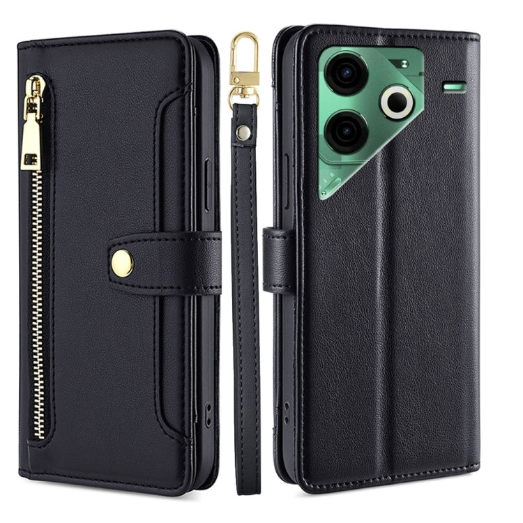 For Tecno Pova 6 Neo 4G Sheep Texture Cross-body Zipper Wallet Leather Phone Case(Black) - Tecno Cases by PMC TechLife | Online Shopping South Africa | PMC TechLife | Buy Now Pay Later Mobicred
