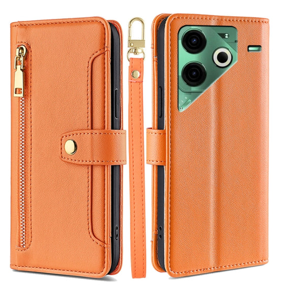For Tecno Pova 6 Neo 4G Sheep Texture Cross-body Zipper Wallet Leather Phone Case(Orange)