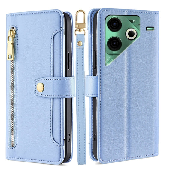 For Tecno Pova 6 Neo 4G Sheep Texture Cross-body Zipper Wallet Leather Phone Case(Blue)