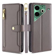 For Tecno Pova 6 Neo 4G Sheep Texture Cross-body Zipper Wallet Leather Phone Case(Grey)