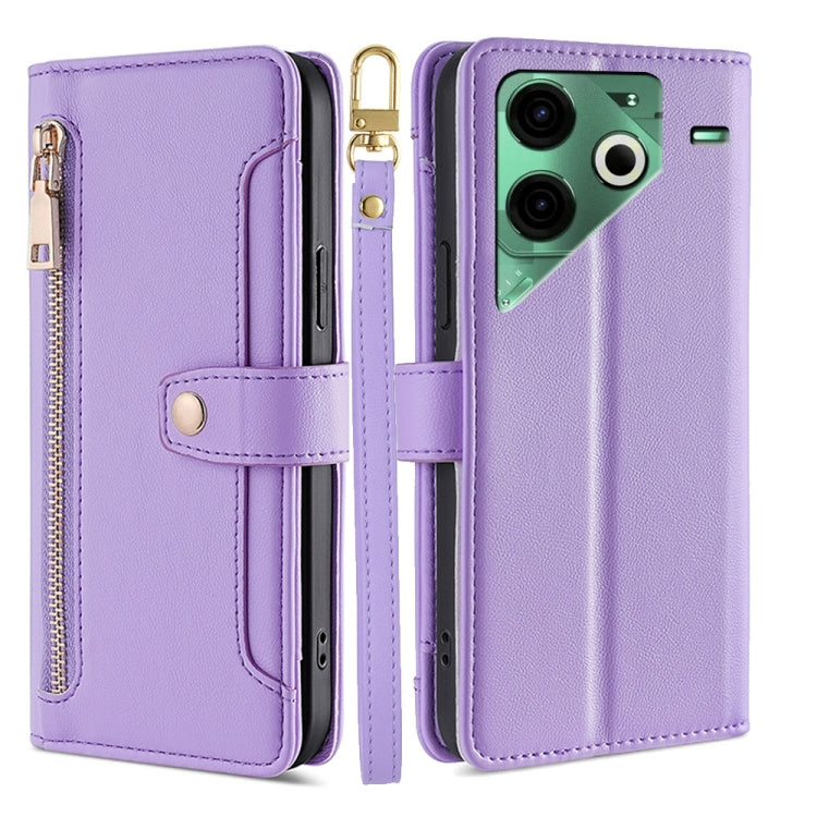 For Tecno Pova 6 Neo 4G Sheep Texture Cross-body Zipper Wallet Leather Phone Case(Purple) - Tecno Cases by PMC TechLife | Online Shopping South Africa | PMC TechLife | Buy Now Pay Later Mobicred