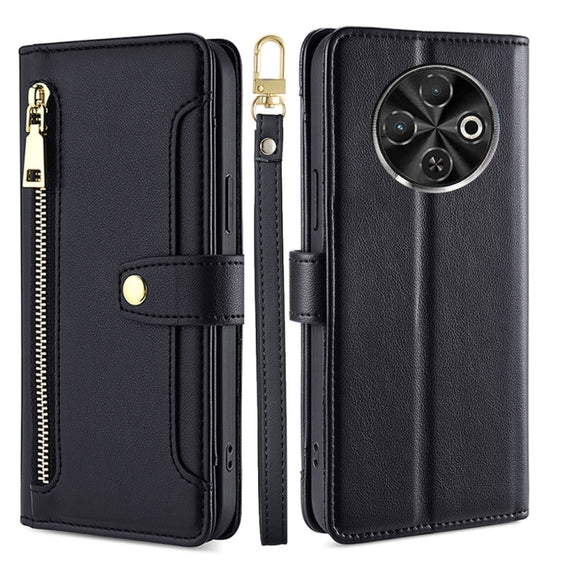 For Tecno Spark 30C 4G Sheep Texture Cross-body Zipper Wallet Leather Phone Case(Black)