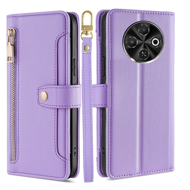 For Tecno Spark 30C 4G Sheep Texture Cross-body Zipper Wallet Leather Phone Case(Purple) - Tecno Cases by PMC TechLife | Online Shopping South Africa | PMC TechLife | Buy Now Pay Later Mobicred