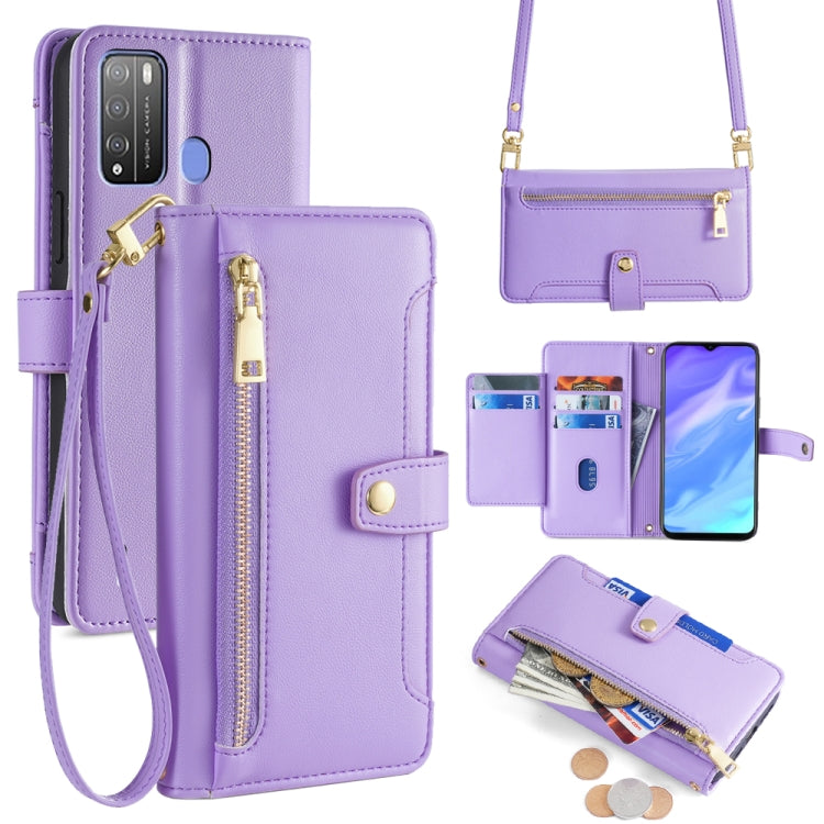 For Itel Vision 1 Pro Sheep Texture Cross-body Zipper Wallet Leather Phone Case(Purple) - More Brand by PMC TechLife | Online Shopping South Africa | PMC TechLife | Buy Now Pay Later Mobicred