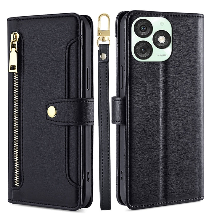 For Itel A50 4G Sheep Texture Cross-body Zipper Wallet Leather Phone Case(Black) - More Brand by PMC TechLife | Online Shopping South Africa | PMC TechLife | Buy Now Pay Later Mobicred