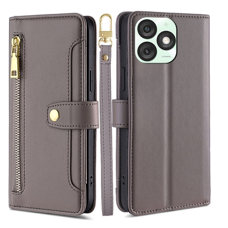 For Itel A50 4G Sheep Texture Cross-body Zipper Wallet Leather Phone Case(Grey) - More Brand by PMC TechLife | Online Shopping South Africa | PMC TechLife | Buy Now Pay Later Mobicred