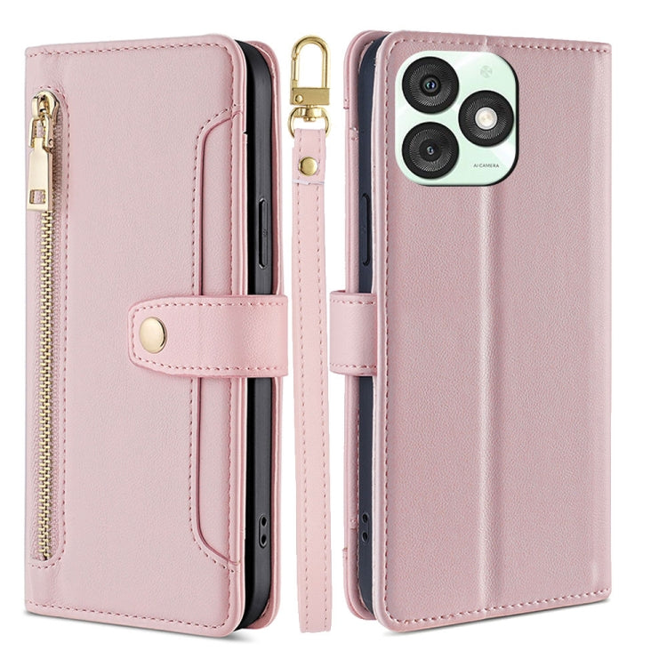 For Itel A50 4G Sheep Texture Cross-body Zipper Wallet Leather Phone Case(Pink) - More Brand by PMC TechLife | Online Shopping South Africa | PMC TechLife | Buy Now Pay Later Mobicred