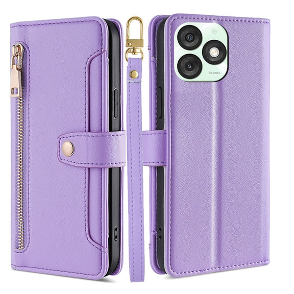 For Itel A50 4G Sheep Texture Cross-body Zipper Wallet Leather Phone Case(Purple)