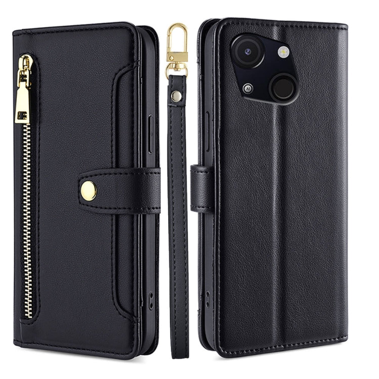 For Itel A50C 4G Sheep Texture Cross-body Zipper Wallet Leather Phone Case(Black) - More Brand by PMC TechLife | Online Shopping South Africa | PMC TechLife | Buy Now Pay Later Mobicred