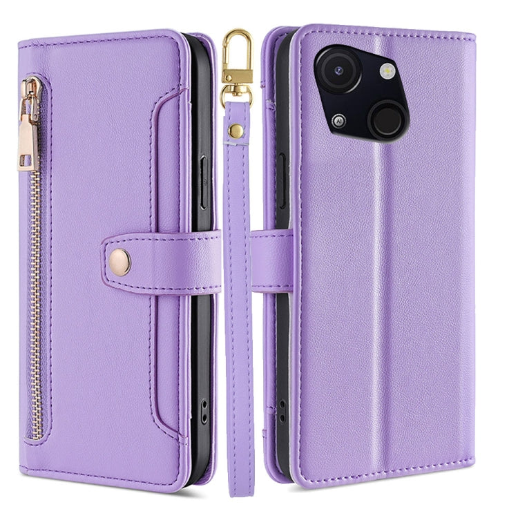 For Itel A50C 4G Sheep Texture Cross-body Zipper Wallet Leather Phone Case(Purple) - More Brand by PMC TechLife | Online Shopping South Africa | PMC TechLife | Buy Now Pay Later Mobicred