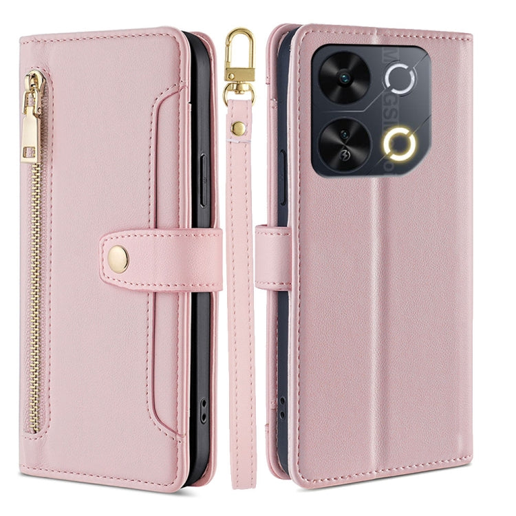 For Itel P65 Sheep Texture Cross-body Zipper Wallet Leather Phone Case(Pink) - More Brand by PMC TechLife | Online Shopping South Africa | PMC TechLife | Buy Now Pay Later Mobicred