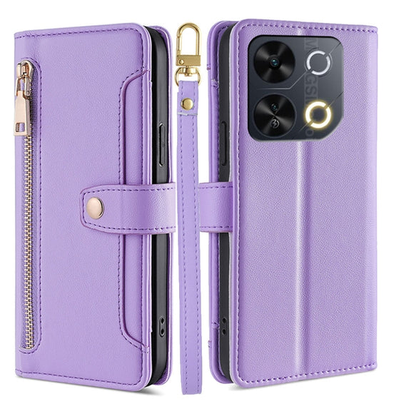 For Itel P65 Sheep Texture Cross-body Zipper Wallet Leather Phone Case(Purple)