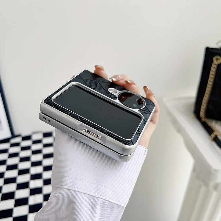 For OPPO Find N2 Flip Pearlescent Paint Diamond Shaped Checkered Leather Phone Case(Brown) - Find N2 Flip Cases by PMC TechLife | Online Shopping South Africa | PMC TechLife | Buy Now Pay Later Mobicred