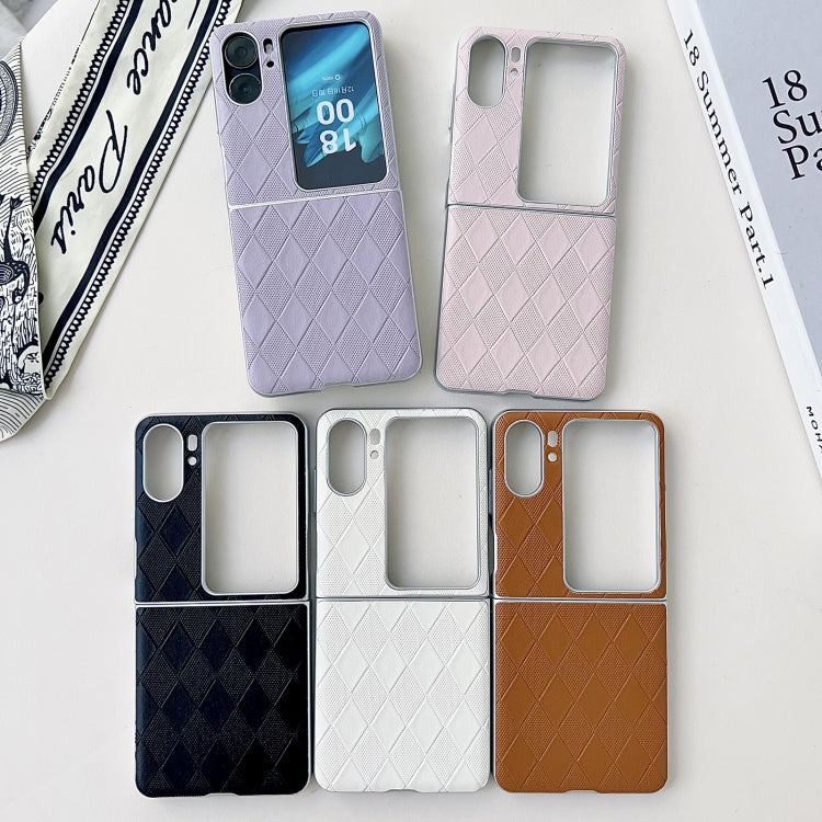 For OPPO Find N2 Flip Pearlescent Paint Diamond Shaped Checkered Leather Phone Case(Purple)