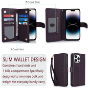 For iPhone 16 Pro Multi-Card Wallet RFID Leather Phone Case(Dark Purple)