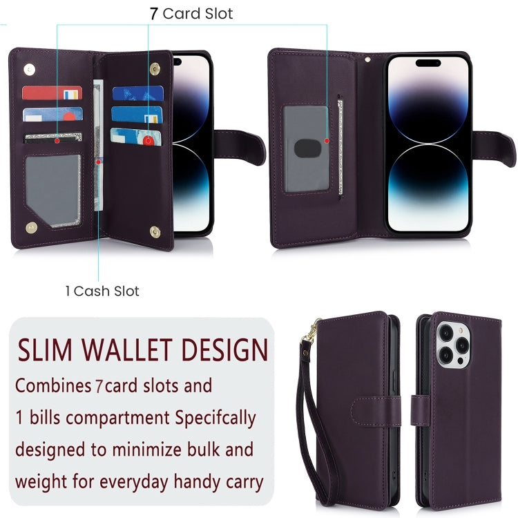 For iPhone 16 Pro Multi-Card Wallet RFID Leather Phone Case(Dark Purple)
