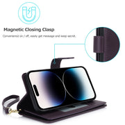 For iPhone 16 Plus Multi-Card Wallet RFID Leather Phone Case(Dark Purple)