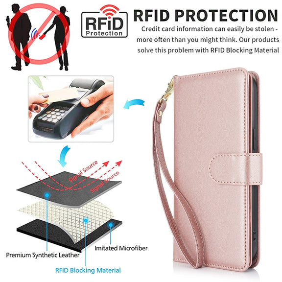 For Samsung Galaxy S24+ / S25+ 5G Multi-Card Wallet RFID Leather Phone Case(Rose Gold)