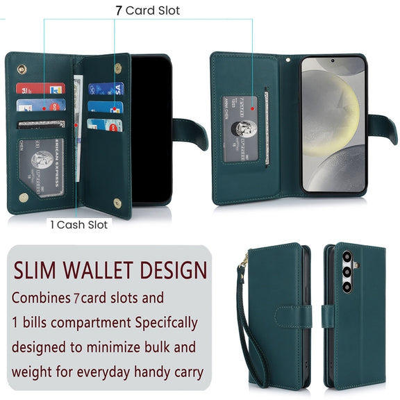 For Samsung Galaxy S24 / S25 5G Multi-Card Wallet RFID Leather Phone Case(Green)