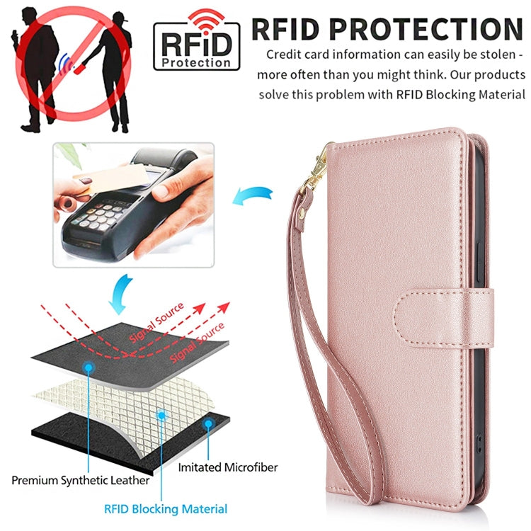 For Samsung Galaxy S24 / S25 5G Multi-Card Wallet RFID Leather Phone Case(Rose Gold) - Galaxy S24 5G Cases by PMC TechLife | Online Shopping South Africa | PMC TechLife | Buy Now Pay Later Mobicred