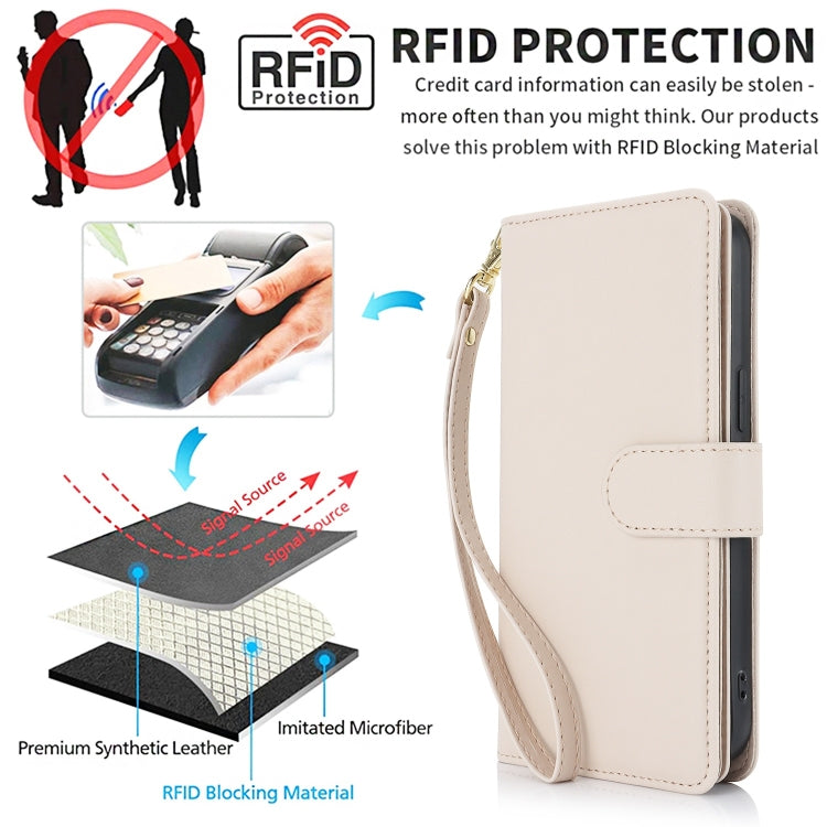 For Samsung Galaxy S24 / S25 5G Multi-Card Wallet RFID Leather Phone Case(Apricot) - Galaxy S24 5G Cases by PMC TechLife | Online Shopping South Africa | PMC TechLife | Buy Now Pay Later Mobicred