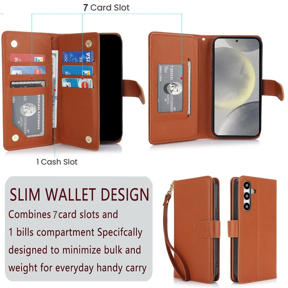 For Samsung Galaxy S24 / S25 5G Multi-Card Wallet RFID Leather Phone Case(Brown)
