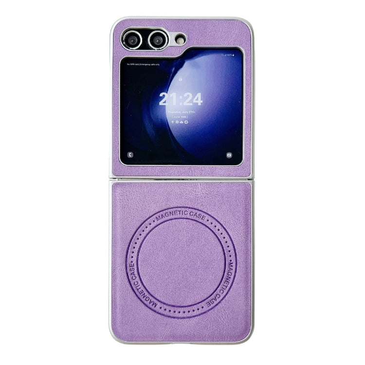 For Samsung Galaxy Z Flip5 Skin Feel Leather Texture MagSafe Pearlescent Paint Shockproof Phone Case(Purple) - Galaxy Z Flip5 Cases by PMC TechLife | Online Shopping South Africa | PMC TechLife