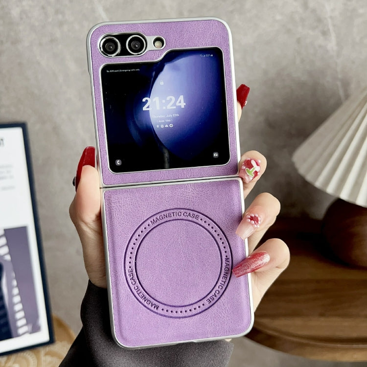 For Samsung Galaxy Z Flip5 Skin Feel Leather Texture MagSafe Pearlescent Paint Shockproof Phone Case(Purple) - Galaxy Z Flip5 Cases by PMC TechLife | Online Shopping South Africa | PMC TechLife