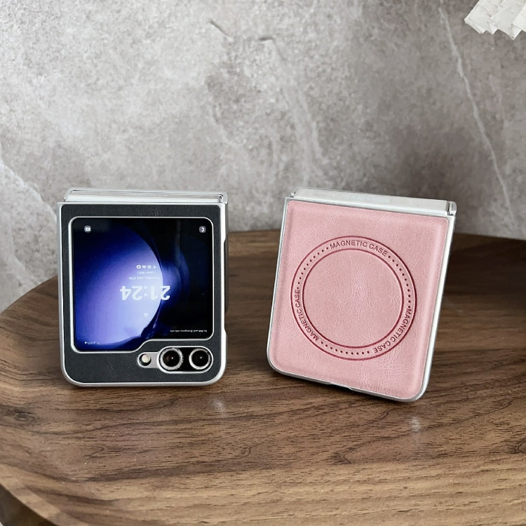 For Samsung Galaxy Z Flip5 Skin Feel Leather Texture MagSafe Pearlescent Paint Shockproof Phone Case(Pink) - free shipping - PMC TechLife - Order now!