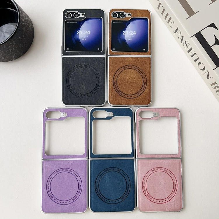 For Samsung Galaxy Z Flip5 Skin Feel Leather Texture MagSafe Pearlescent Paint Shockproof Phone Case(Pink) - free shipping - PMC TechLife - Order now!