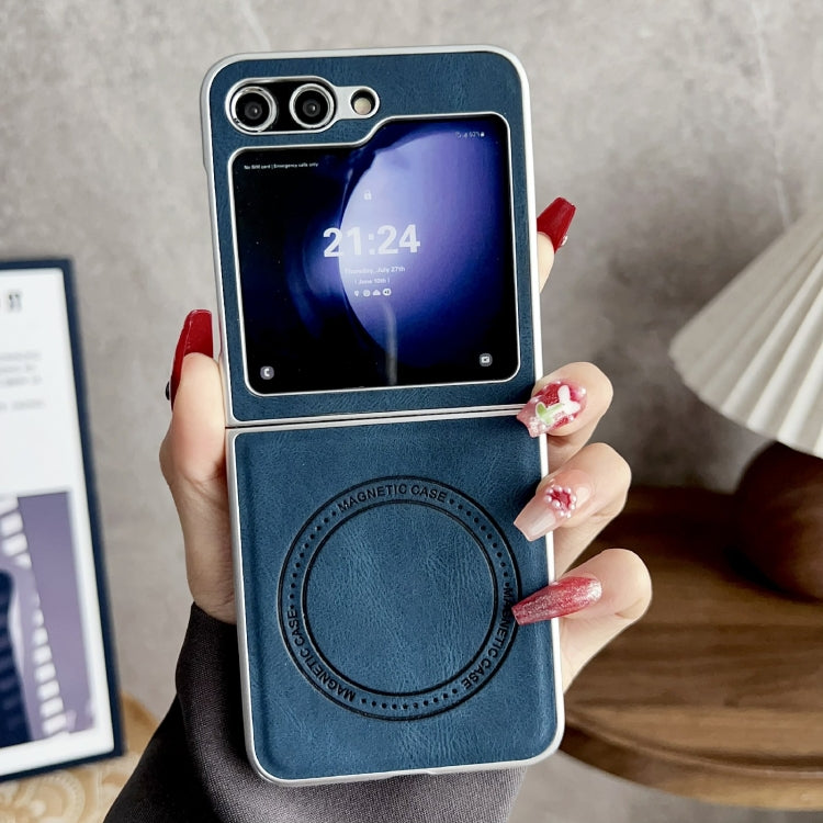 For Samsung Galaxy Z Flip5 Skin Feel Leather Texture MagSafe Pearlescent Paint Shockproof Phone Case(Blue) - free shipping - PMC TechLife - Order now!