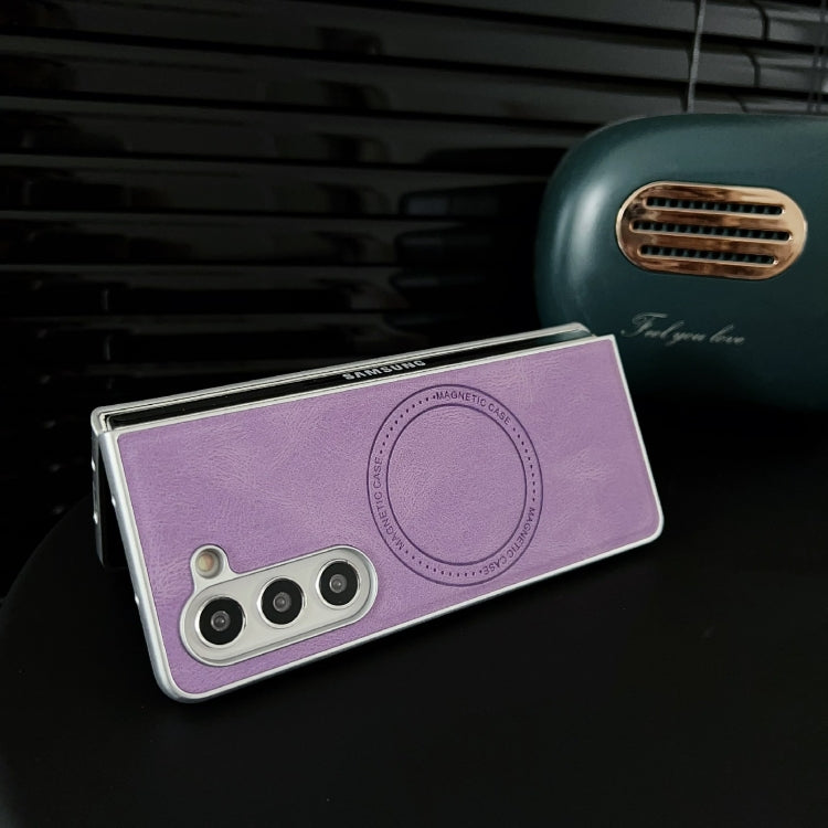 For Samsung Galaxy Z Fold5 Skin Feel Leather Texture MagSafe Pearlescent Paint Shockproof Phone Case(Pink) - Galaxy Z Fold5 Cases by PMC TechLife | Online Shopping South Africa | PMC TechLife