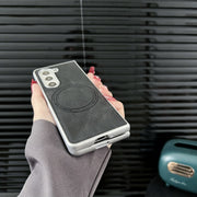 For Samsung Galaxy Z Fold5 Skin Feel Leather Texture MagSafe Pearlescent Paint Shockproof Phone Case(Black)